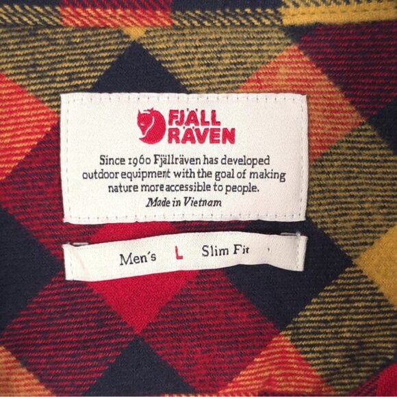 NWT FJALLRAVEN Flannel Shirt Red Plaid Skog Slim‎ Fit Long Sleeve Outdoor LARGE - Picture 6 of 16